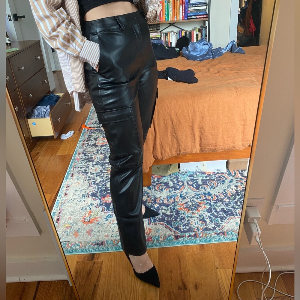 Cara Santana SZ 4 Faux Leather Black Cargo Pants
